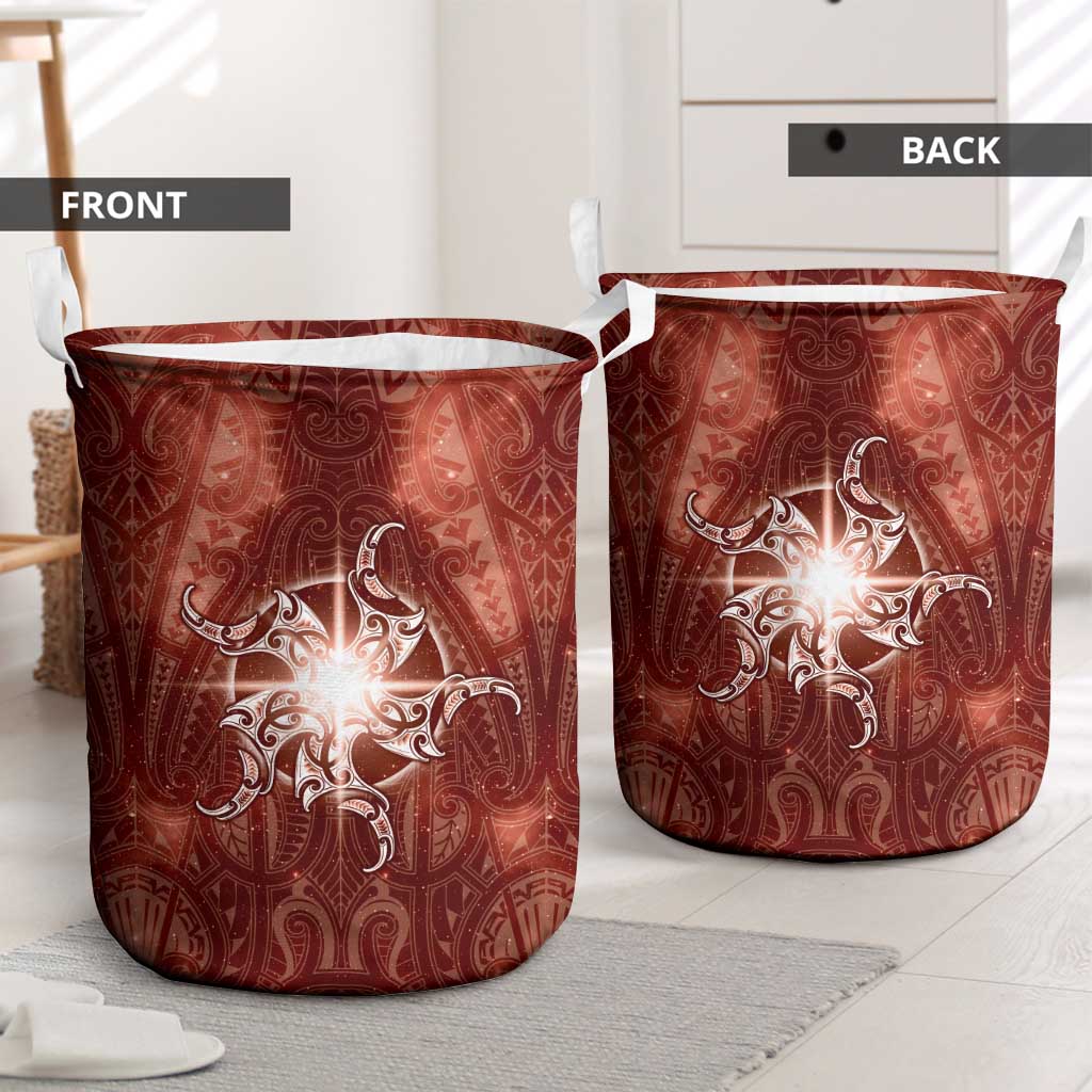 New Zealand Matariki Pohutukawa Laundry Basket Maori Moko Red Galaxy