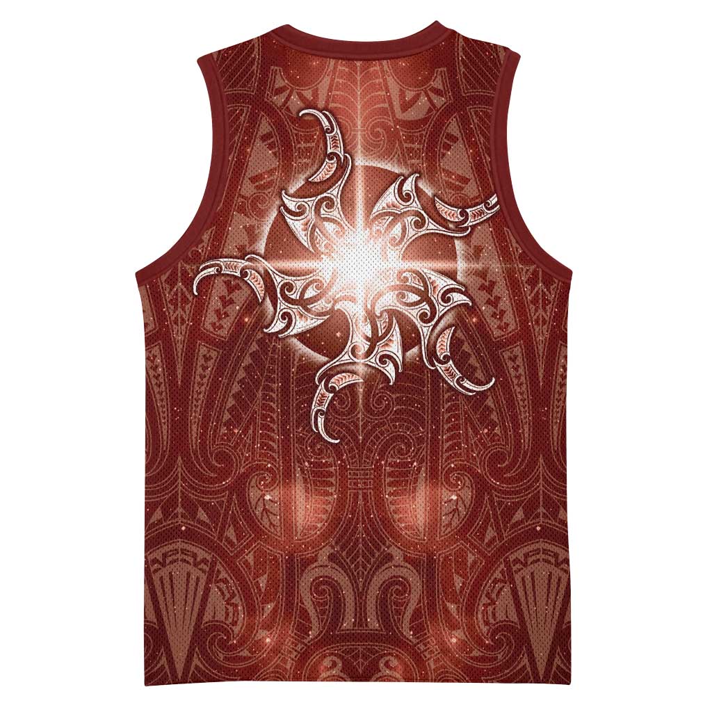 New Zealand Matariki Pohutukawa Basketball Jersey Maori Moko Red Galaxy