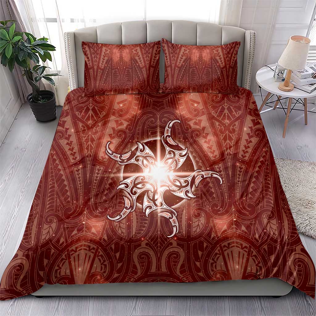 New Zealand Matariki Pohutukawa Bedding Set Maori Moko Red Galaxy