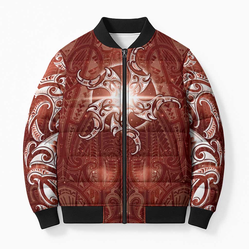 New Zealand Matariki Pohutukawa Bomber Puffer Jacket Maori Moko Red Galaxy