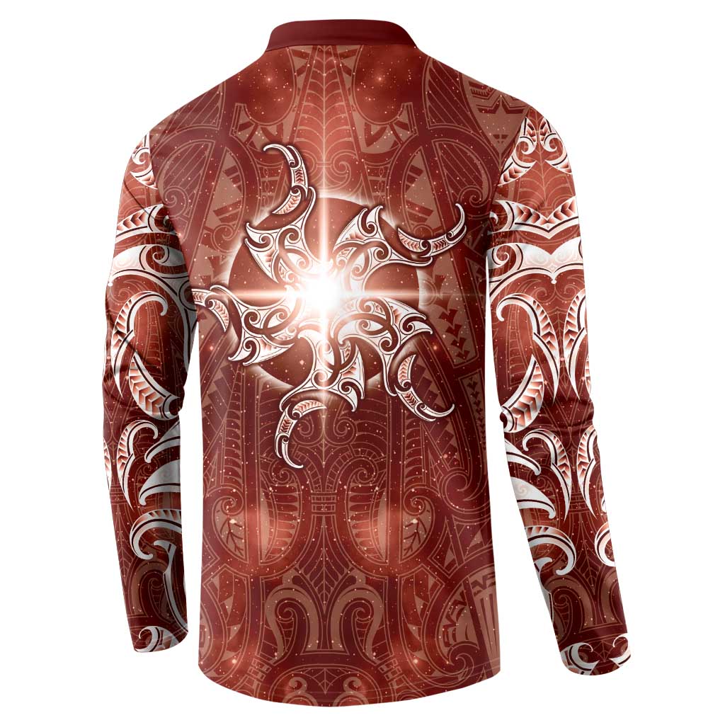 New Zealand Matariki Pohutukawa Button Sweatshirt Maori Moko Red Galaxy