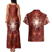 New Zealand Matariki Pohutukawa Couples Matching Tank Maxi Dress and Hawaiian Shirt Maori Moko Red Galaxy