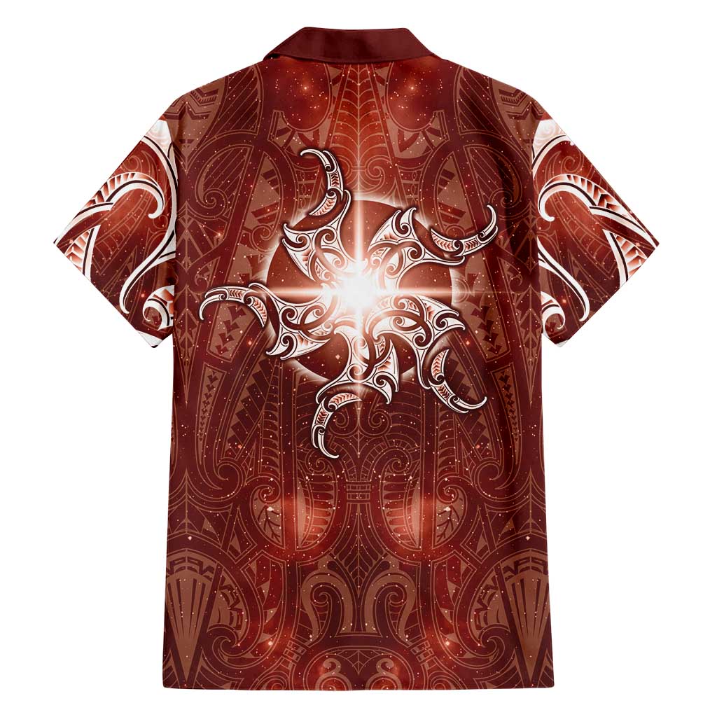 New Zealand Matariki Pohutukawa Family Matching Off The Shoulder Long Sleeve Dress and Hawaiian Shirt Maori Moko Red Galaxy LT05 - Polynesian Pride