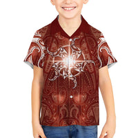 New Zealand Matariki Pohutukawa Family Matching Off Shoulder Maxi Dress and Hawaiian Shirt Maori Moko Red Galaxy LT05 Son's Shirt Red - Polynesian Pride