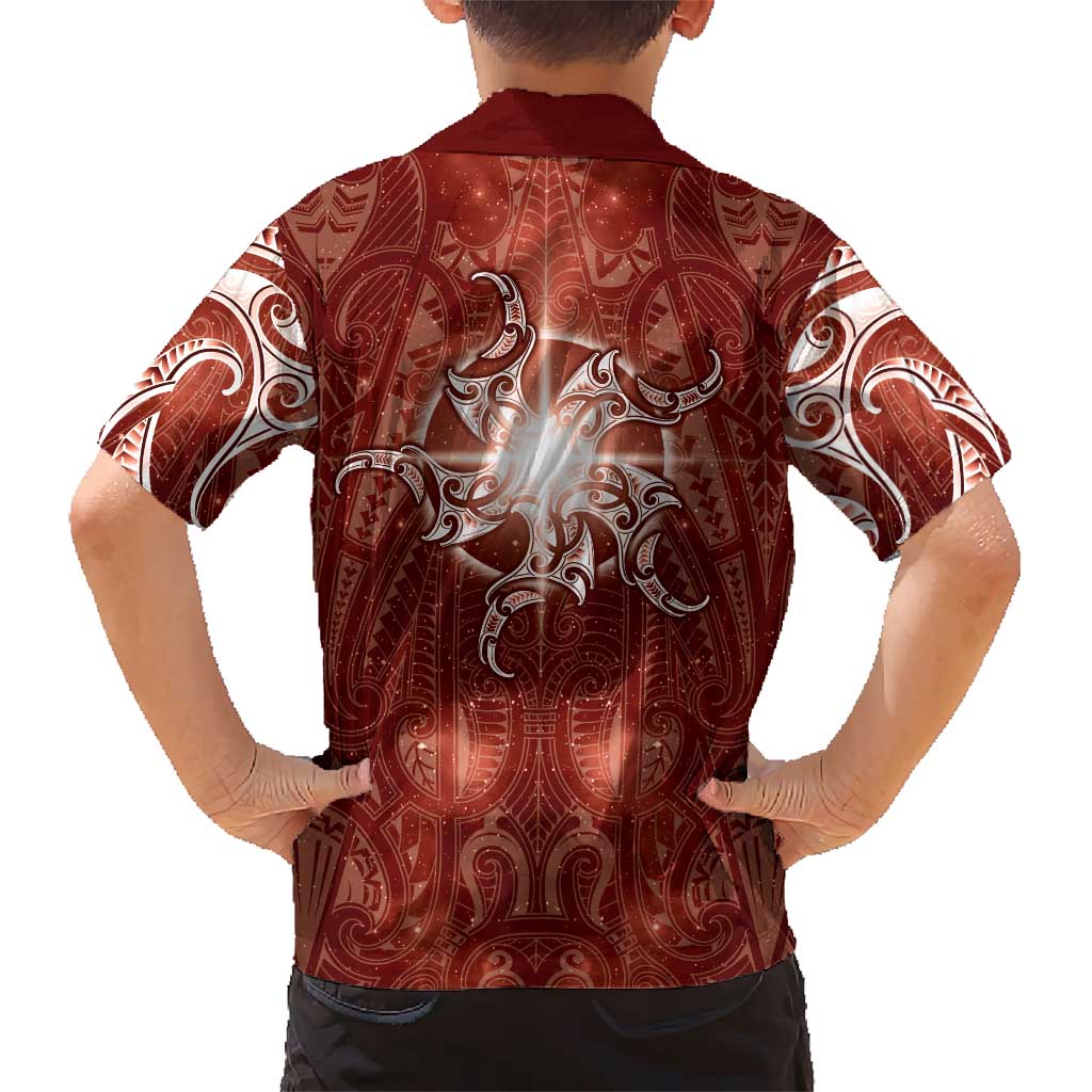 New Zealand Matariki Pohutukawa Family Matching Off Shoulder Short Dress and Hawaiian Shirt Maori Moko Red Galaxy LT05 - Polynesian Pride