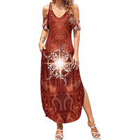 New Zealand Matariki Pohutukawa Family Matching Summer Maxi Dress and Hawaiian Shirt Maori Moko Red Galaxy LT05 Mom's Dress Red - Polynesian Pride