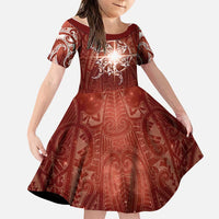 New Zealand Matariki Pohutukawa Family Matching Tank Maxi Dress and Hawaiian Shirt Maori Moko Red Galaxy LT05 Daughter's Dress Red - Polynesian Pride