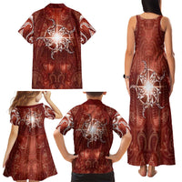 New Zealand Matariki Pohutukawa Family Matching Tank Maxi Dress and Hawaiian Shirt Maori Moko Red Galaxy LT05 - Polynesian Pride