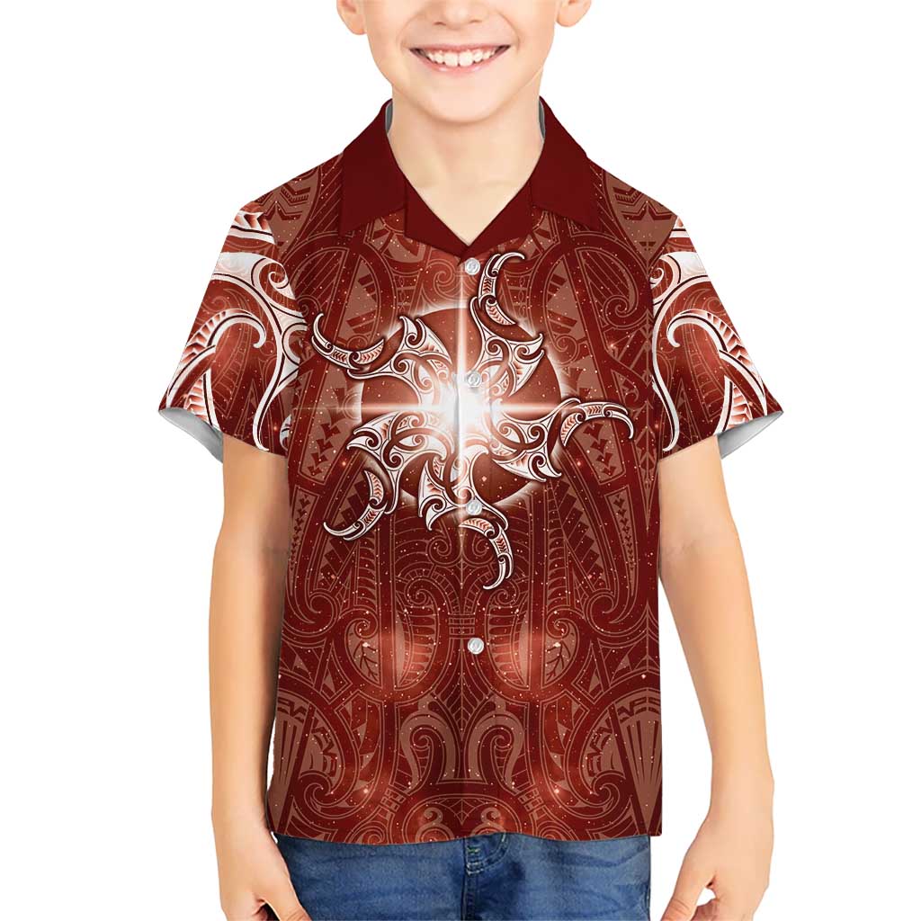 New Zealand Matariki Pohutukawa Kid Hawaiian Shirt Maori Moko Red Galaxy