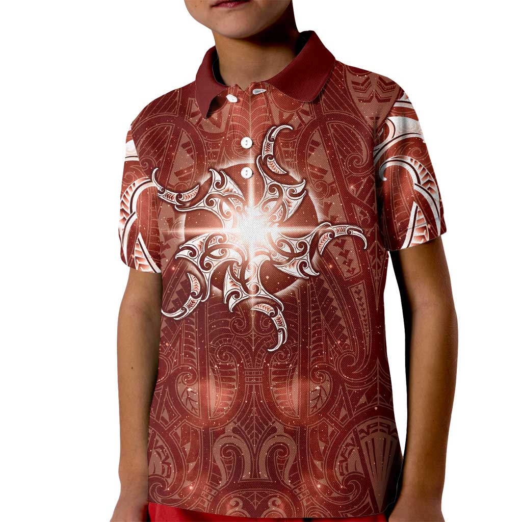 New Zealand Matariki Pohutukawa Kid Polo Shirt Maori Moko Red Galaxy