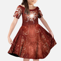New Zealand Matariki Pohutukawa Kid Short Sleeve Dress Maori Moko Red Galaxy
