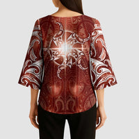 New Zealand Matariki Pohutukawa Kimono Sleeve Blouse Maori Moko Red Galaxy