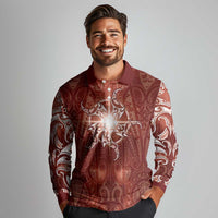 New Zealand Matariki Pohutukawa Long Sleeve Polo Shirt Maori Moko Red Galaxy