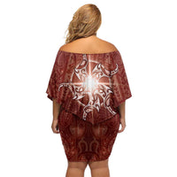 New Zealand Matariki Pohutukawa Off Shoulder Short Dress Maori Moko Red Galaxy