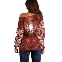 New Zealand Matariki Pohutukawa Off Shoulder Sweater Maori Moko Red Galaxy