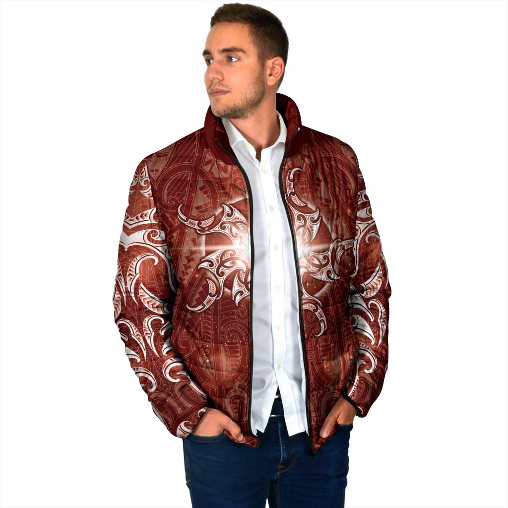 New Zealand Matariki Pohutukawa Padded Jacket Maori Moko Red Galaxy