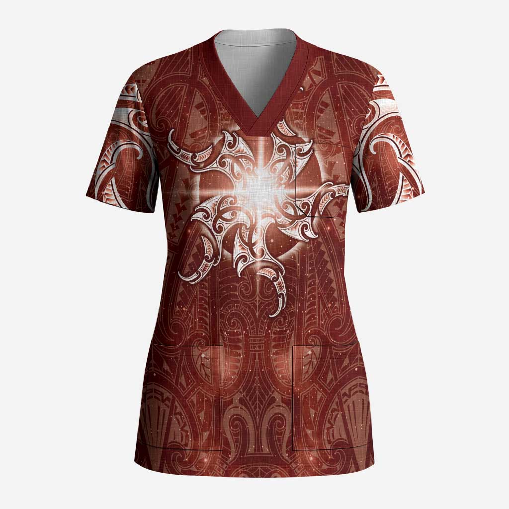 New Zealand Matariki Pohutukawa Scrub Top Maori Moko Red Galaxy