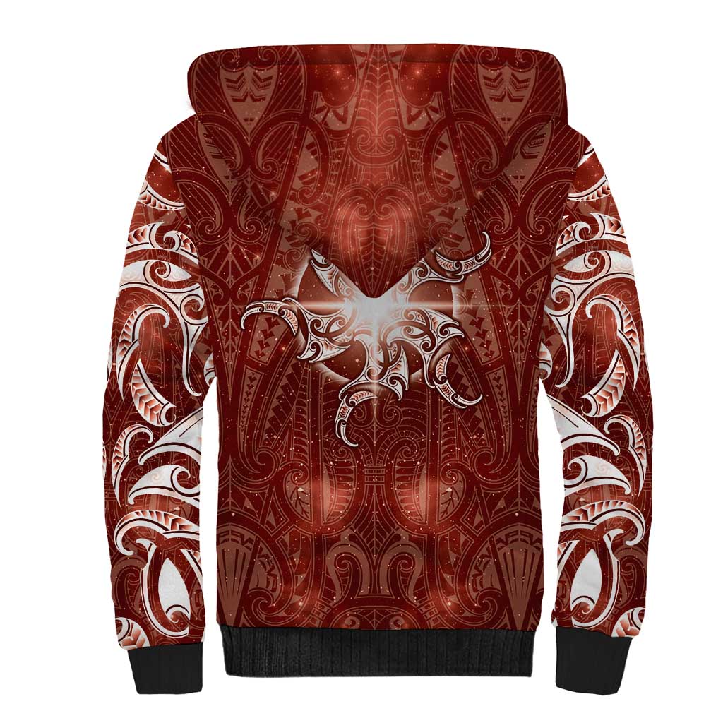 New Zealand Matariki Pohutukawa Sherpa Hoodie Maori Moko Red Galaxy