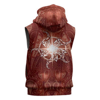 New Zealand Matariki Pohutukawa Sleeveless Hoodie Maori Moko Red Galaxy