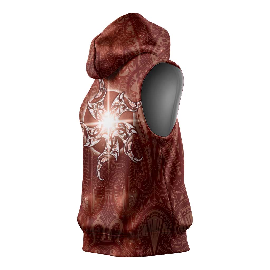 New Zealand Matariki Pohutukawa Sleeveless Hoodie Maori Moko Red Galaxy