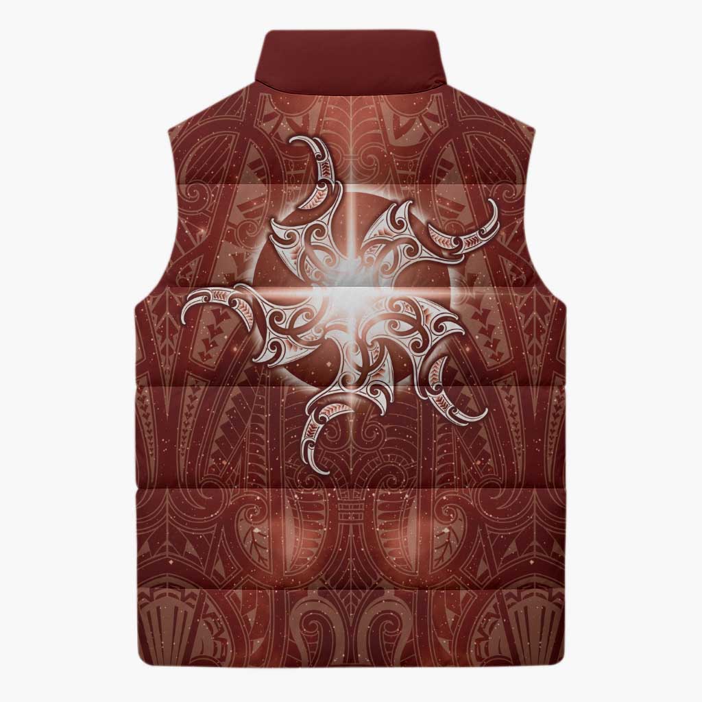 New Zealand Matariki Pohutukawa Sleeveless Puffer Jacket Maori Moko Red Galaxy