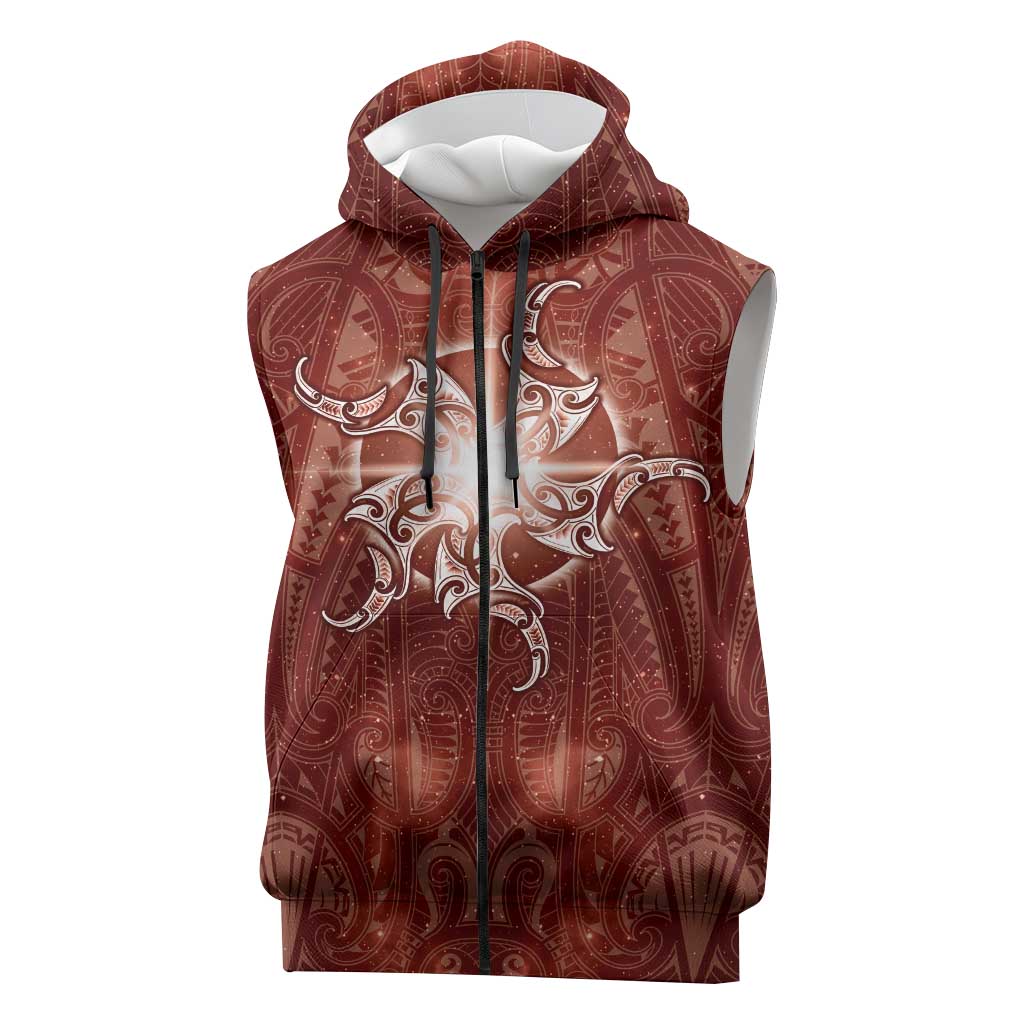 New Zealand Matariki Pohutukawa Sleeveless Zip Hoodie Maori Moko Red Galaxy