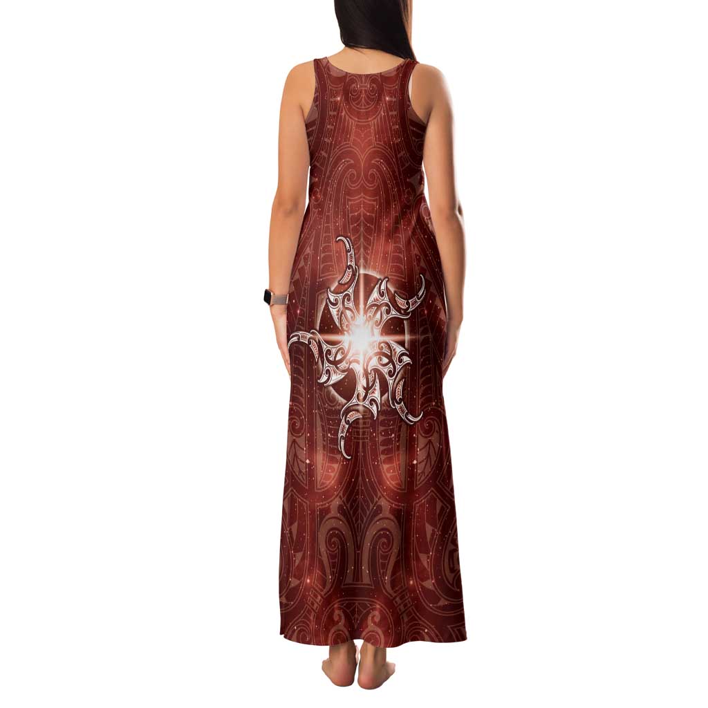 New Zealand Matariki Pohutukawa Tank Maxi Dress Maori Moko Red Galaxy