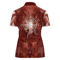New Zealand Matariki Pohutukawa Women Polo Shirt Maori Moko Red Galaxy LT05 - Polynesian Pride
