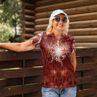 New Zealand Matariki Pohutukawa Women Polo Shirt Maori Moko Red Galaxy LT05 - Polynesian Pride
