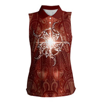 New Zealand Matariki Pohutukawa Women Sleeveless Polo Shirt Maori Moko Red Galaxy LT05 Female Red - Polynesian Pride