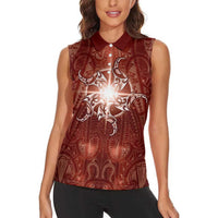 New Zealand Matariki Pohutukawa Women Sleeveless Polo Shirt Maori Moko Red Galaxy LT05 - Polynesian Pride