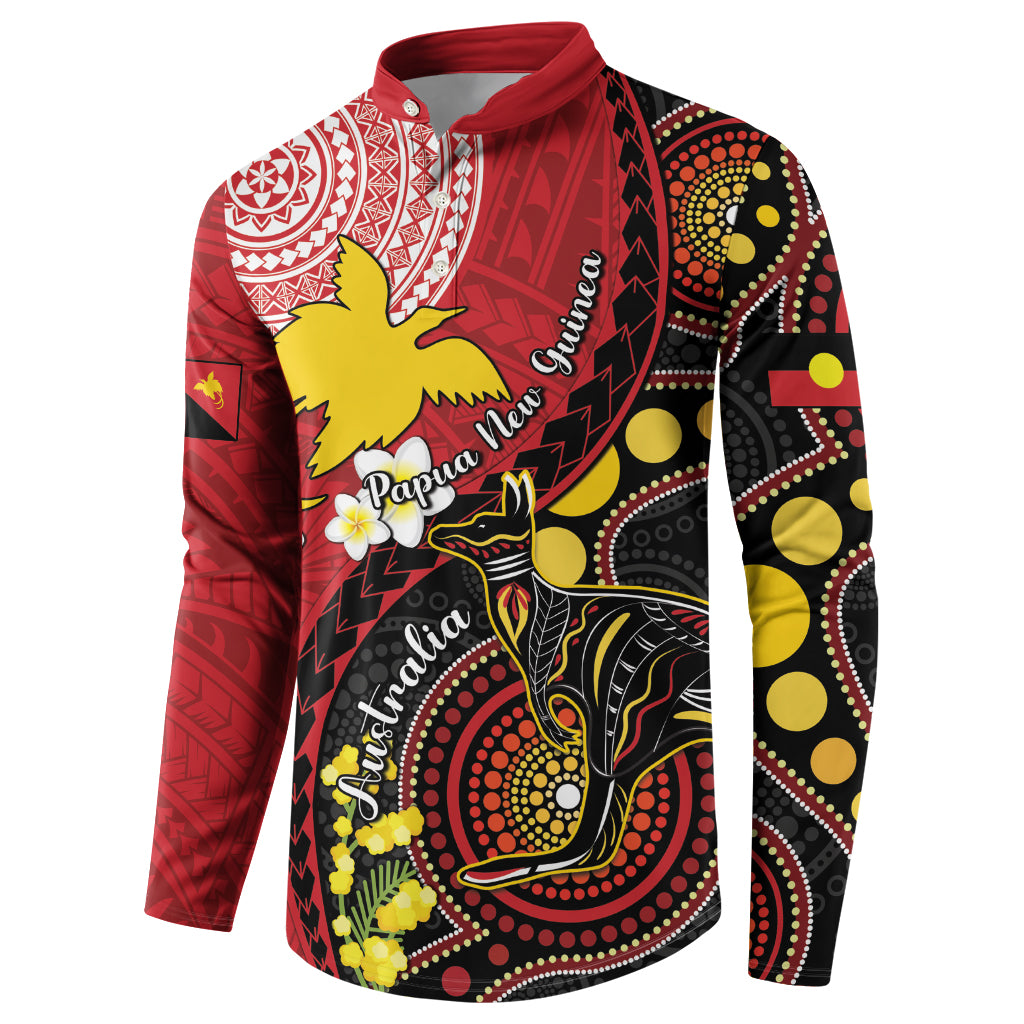 Papua New Guinea And Australia Aboriginal Button Sweatshirt Bird Of Paradise And Kangaroo Together