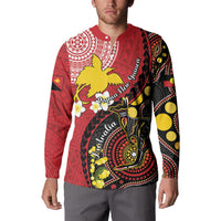 Papua New Guinea And Australia Aboriginal Button Sweatshirt Bird Of Paradise And Kangaroo Together