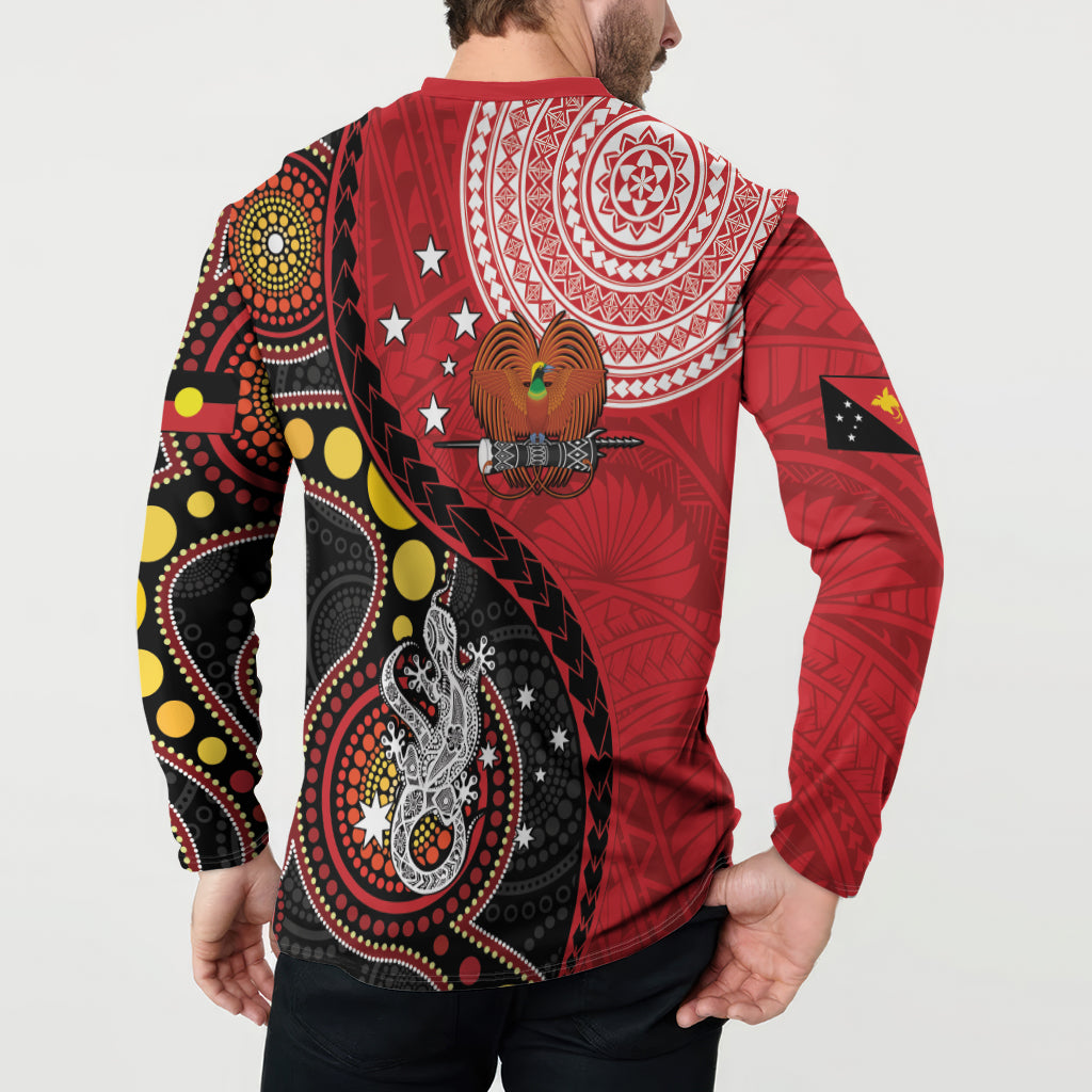 Papua New Guinea And Australia Aboriginal Button Sweatshirt Bird Of Paradise And Kangaroo Together