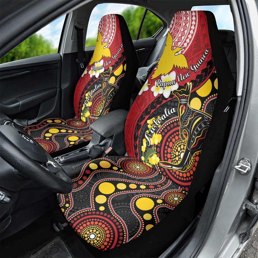 Papua New Guinea And Australia Aboriginal Car Seat Cover Bird Of Paradise And Kangaroo Together