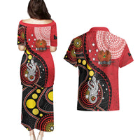 Papua New Guinea And Australia Aboriginal Couples Matching Puletasi and Hawaiian Shirt Bird Of Paradise And Kangaroo Together