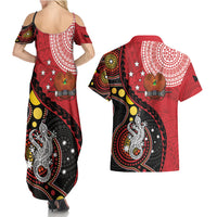 Papua New Guinea And Australia Aboriginal Couples Matching Summer Maxi Dress and Hawaiian Shirt Bird Of Paradise And Kangaroo Together