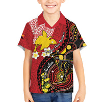 Papua New Guinea And Australia Aboriginal Family Matching Off The Shoulder Long Sleeve Dress and Hawaiian Shirt Bird Of Paradise And Kangaroo Together