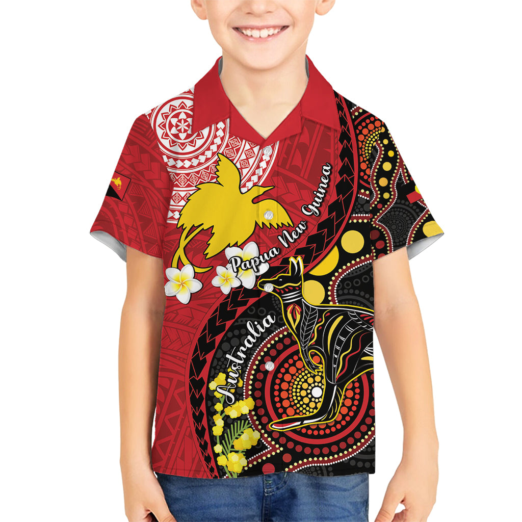 Papua New Guinea And Australia Aboriginal Family Matching Summer Maxi Dress and Hawaiian Shirt Bird Of Paradise And Kangaroo Together