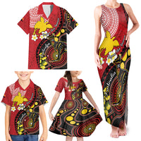 Papua New Guinea And Australia Aboriginal Family Matching Tank Maxi Dress and Hawaiian Shirt Bird Of Paradise And Kangaroo Together