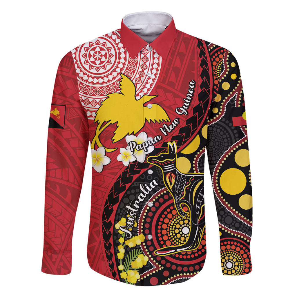 Papua New Guinea And Australia Aboriginal Family Matching Tank Maxi Dress and Hawaiian Shirt Bird Of Paradise And Kangaroo Together