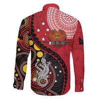 Papua New Guinea And Australia Aboriginal Family Matching Tank Maxi Dress and Hawaiian Shirt Bird Of Paradise And Kangaroo Together