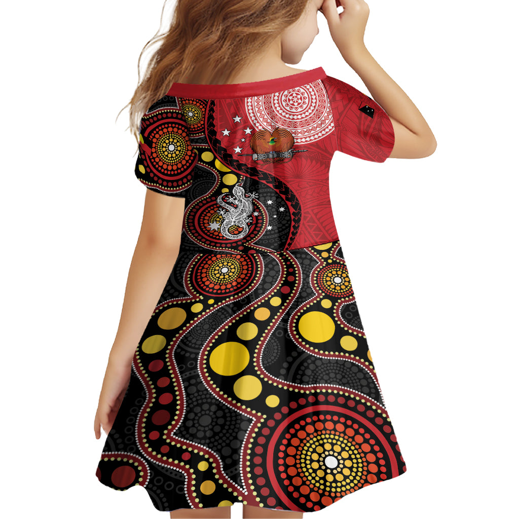 Papua New Guinea And Australia Aboriginal Kid Short Sleeve Dress Bird Of Paradise And Kangaroo Together