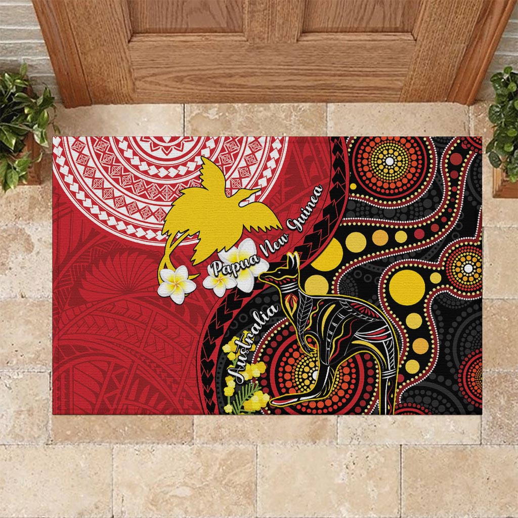 Papua New Guinea And Australia Aboriginal Rubber Doormat Bird Of Paradise And Kangaroo Together