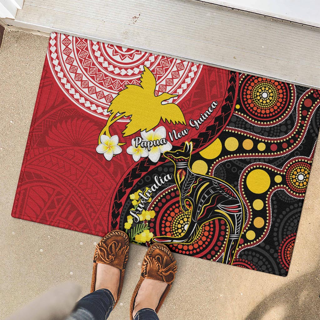Papua New Guinea And Australia Aboriginal Rubber Doormat Bird Of Paradise And Kangaroo Together