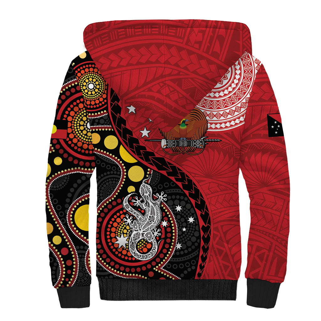 Papua New Guinea And Australia Aboriginal Sherpa Hoodie Bird Of Paradise And Kangaroo Together LT05 - Polynesian Pride