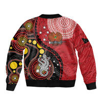 Papua New Guinea And Australia Aboriginal Sleeve Zip Bomber Jacket Bird Of Paradise And Kangaroo Together
