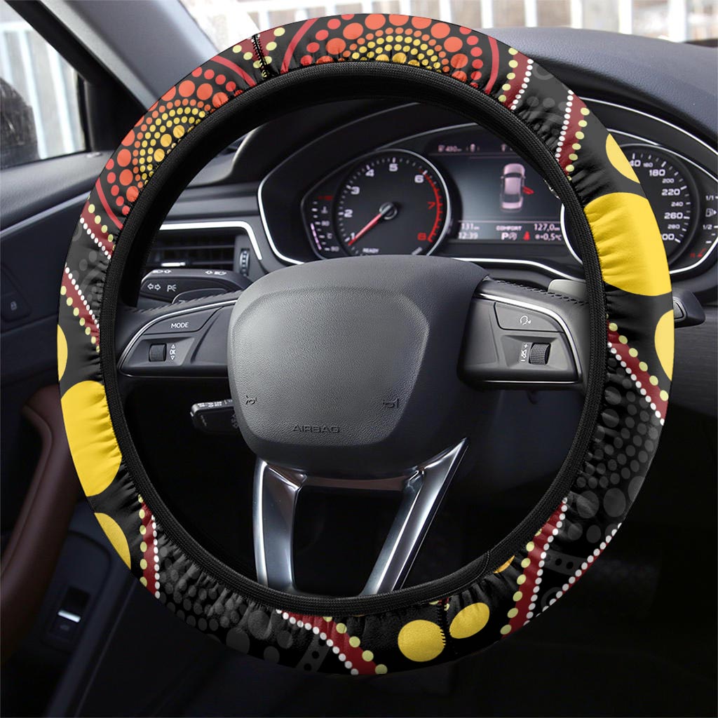 Papua New Guinea And Australia Aboriginal Steering Wheel Cover Bird Of Paradise And Kangaroo Together
