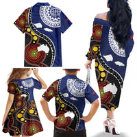Samoa And Australia Together Family Matching Off The Shoulder Long Sleeve Dress and Hawaiian Shirt Aboriginal Mix Polynesian