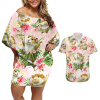 Hawaii Guinea Hula Pig Couples Matching Off Shoulder Short Dress and Hawaiian Shirt Funny Tropical Style LT05 Pink - Polynesian Pride